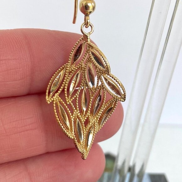 Dyadema Italy Gold Vermeil Sterling Silver 925 Diamond Cut Dangle Drop Earrings - Picture 9 of 16